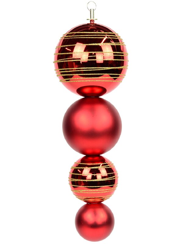Metallic & Matte Red With Gold Glitter Large Finial Display Decoration - 45cm