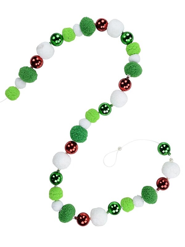 Metallic & Plush Red, White & Green With Pearl Bauble Christmas Garland - 1.8m