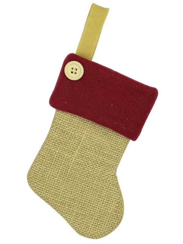 Mini Burlap Christmas Stocking Hanging Decorations - 6 x 15cm