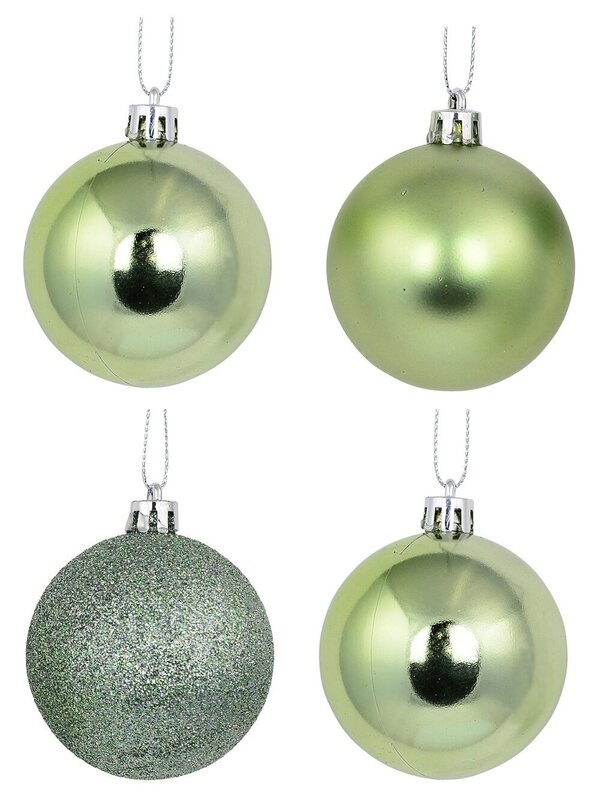 Mint Green Glittered, Matte & Metallic Baubles - 12 x 60mm