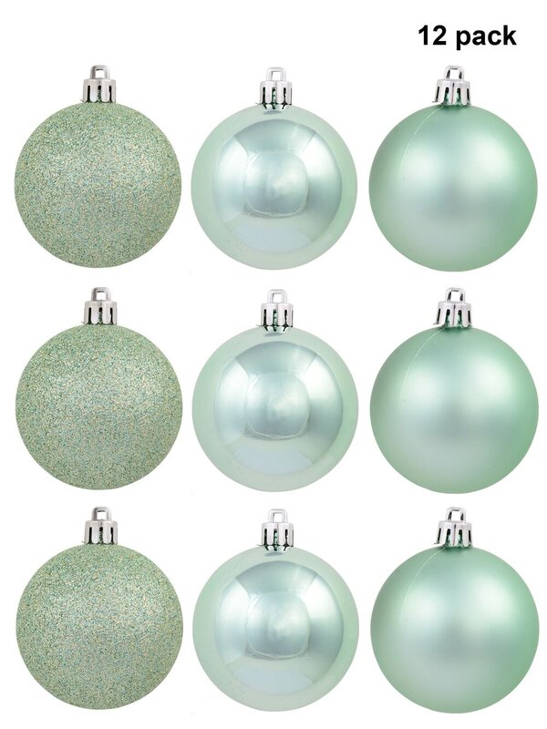 Mint Green Matte, Glitter & Shiny Baubles - 12 x 60mm