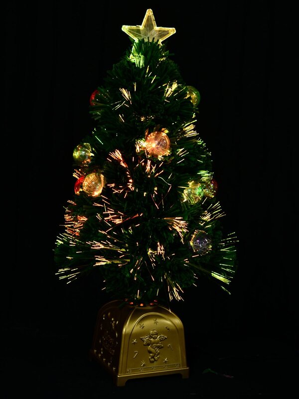 Multi Colour Fibre Optic Christmas Tree With 12 Baubles & 60 Tips - 60cm