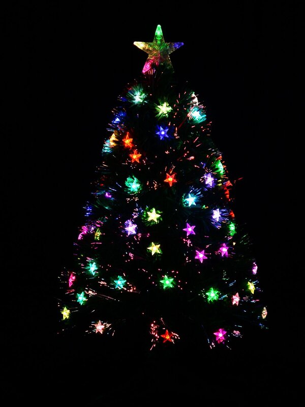 Multi Colour Fibre Optic Christmas Tree With 85 Tips & LED Stars - 90cm