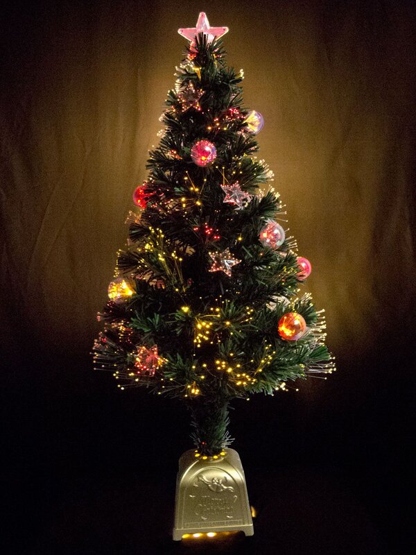Multi Colour Fibre Optic Christmas Tree with Baubles, Stars & 150 Tips - 1.2m