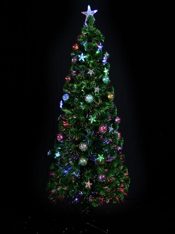 Multi Colour LED Star Decorations, Baubles & Fibre Optic Christmas Tree - 1.8m