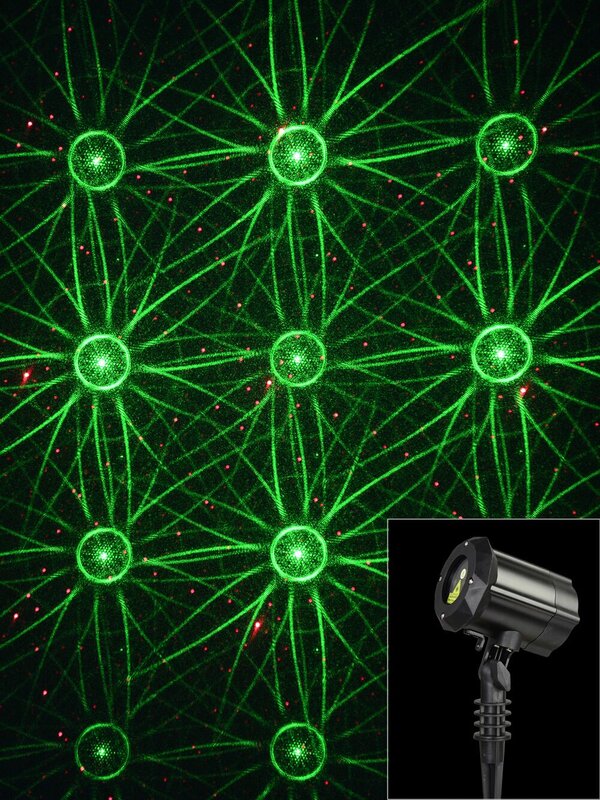 Multi Point Red & Green Flowers & Dots Pattern Garden Laser Light - 12m x 12m