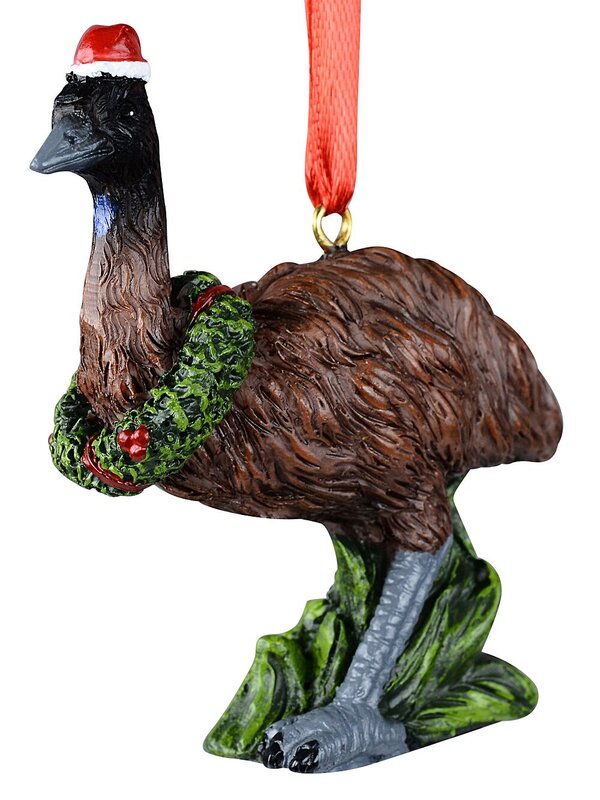 Native Emu With Festive Wreath Whimsical Essential Ornament | 80mm
