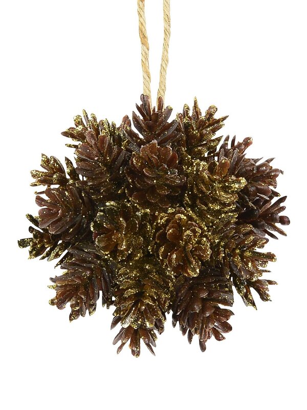 Natural Look Pinecone Bunch with Gold Glitter Hanging Ornament - 10cm