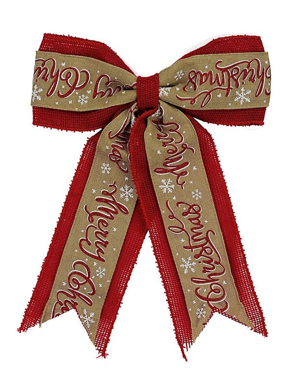 Natural Red Hessian Merry Christmas Whimsical Signature Bow | 35cm