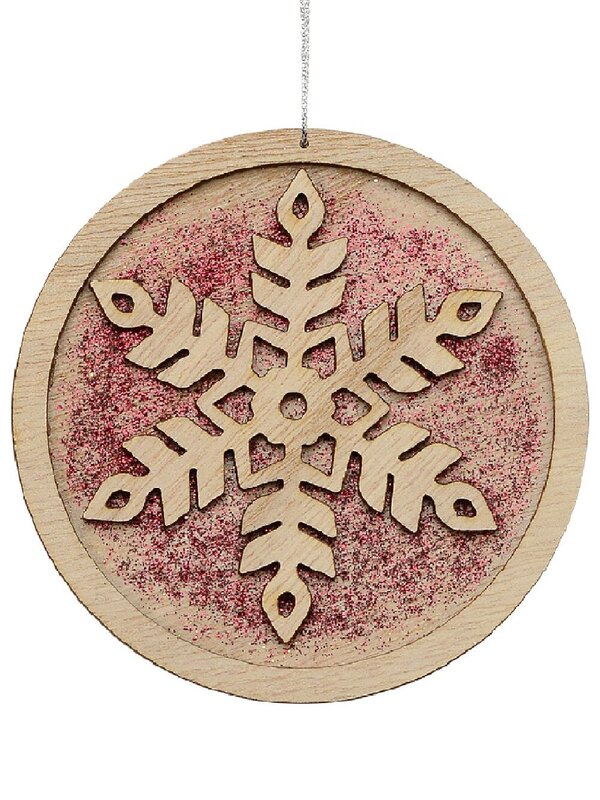 Natural Wood Snowflake Medallion Christmas Tree Hanging Decoration - 12cm