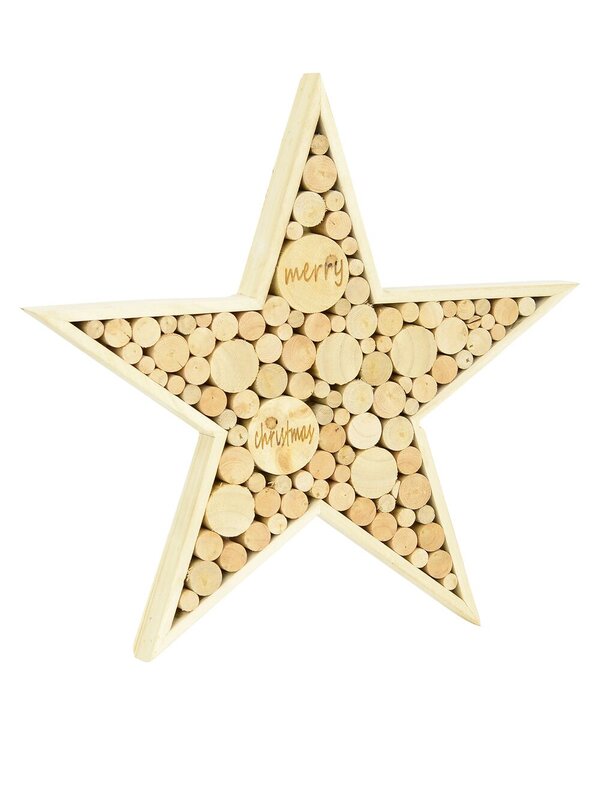 Natural Wood Star Standing Ornament - 30cm