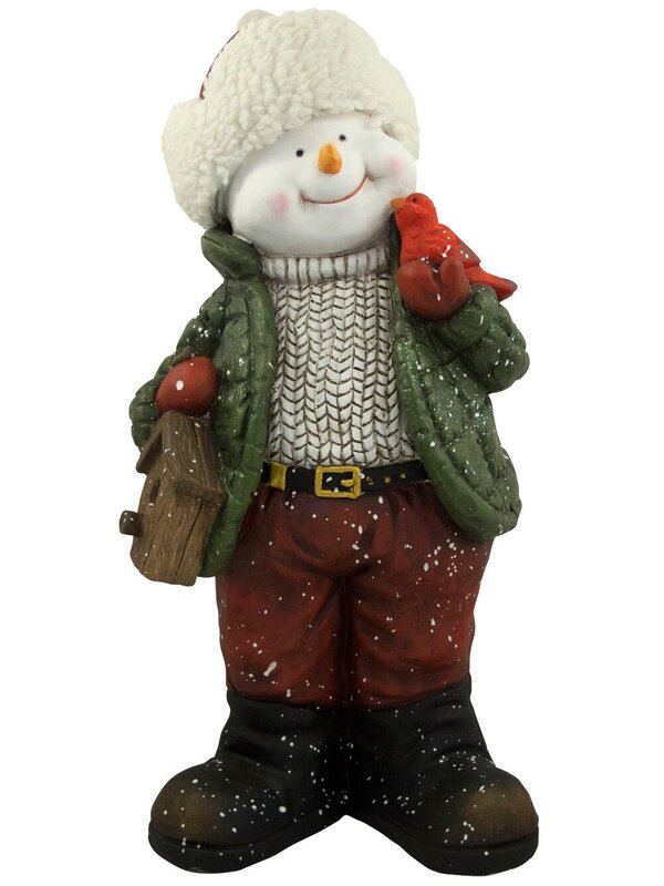 Nordic Resin Snowman Decor Holding Cardinal & Bird House - 61cm