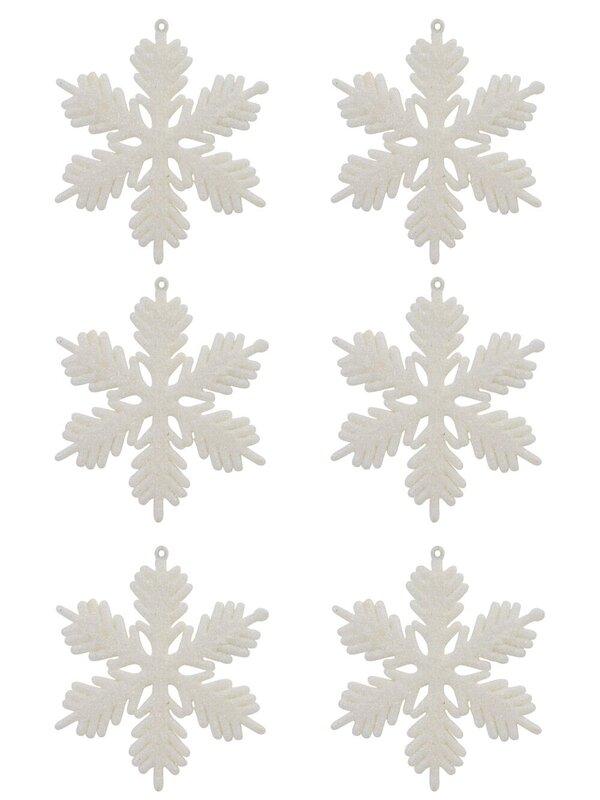 Pearl White Snowflake Ornaments with Glitter - 6 x 10cm