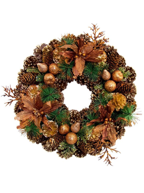 Pine Cones & Assorted Bronze Decorations Wreath - 38cm