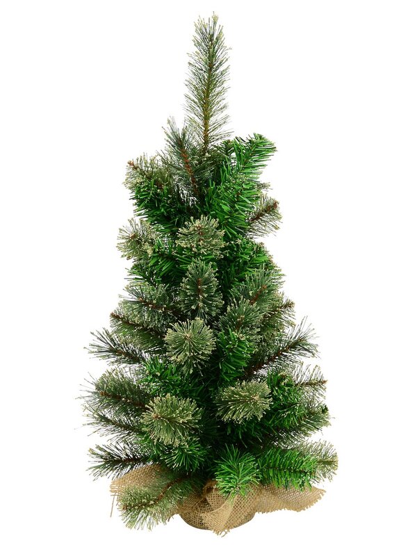 Pine Look Table Top Tree with Gold Glitter Tips & Hessian Wrap Base - 60cm