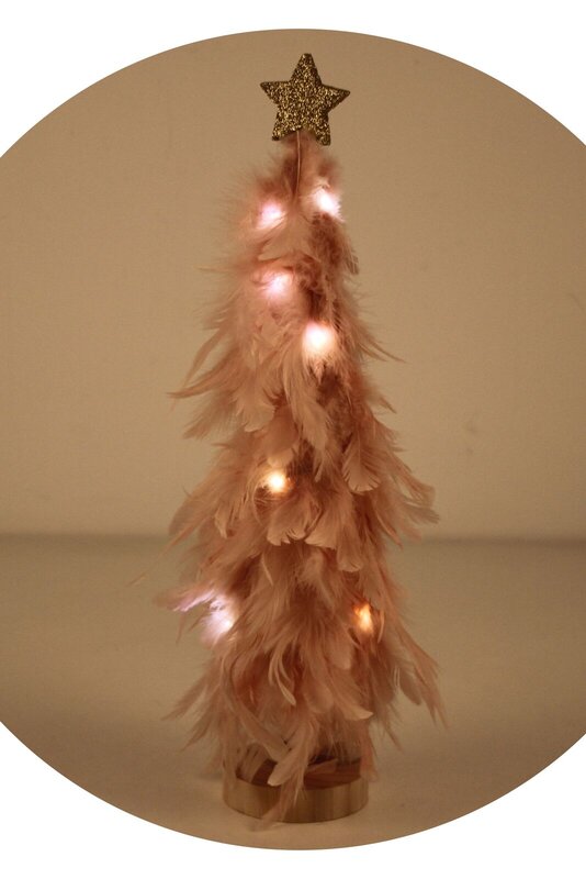 Pink Feather Lit Tabletop Xmas Tree 44cm
