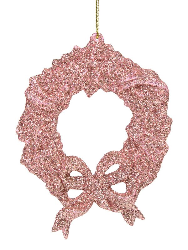 Pink Glitter Wreath With Bow Christmas Tree Hanging Decoration - 12cm