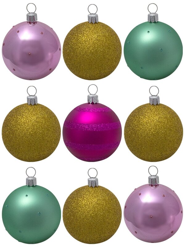 Pink, Peppermint, Fuchsia & Dark Gold Baubles In Assorted Styles - 9 x 60mm