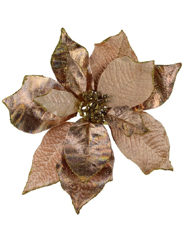 Pink Shiny & Matte Petal Poinsettia Christmas Flower Clip  Pick - 28cm Wide