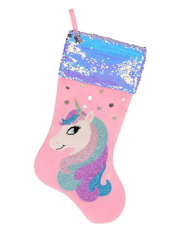 Pink Velvet With Fabulous Unicorn & Mane Applique Christmas Stocking - 48cm