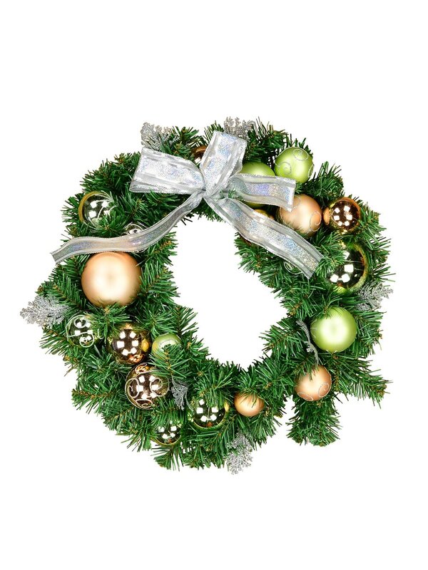 Pre-Decorated Antique Mint & Antique Rose Baubles Pine Wreath - 44cm