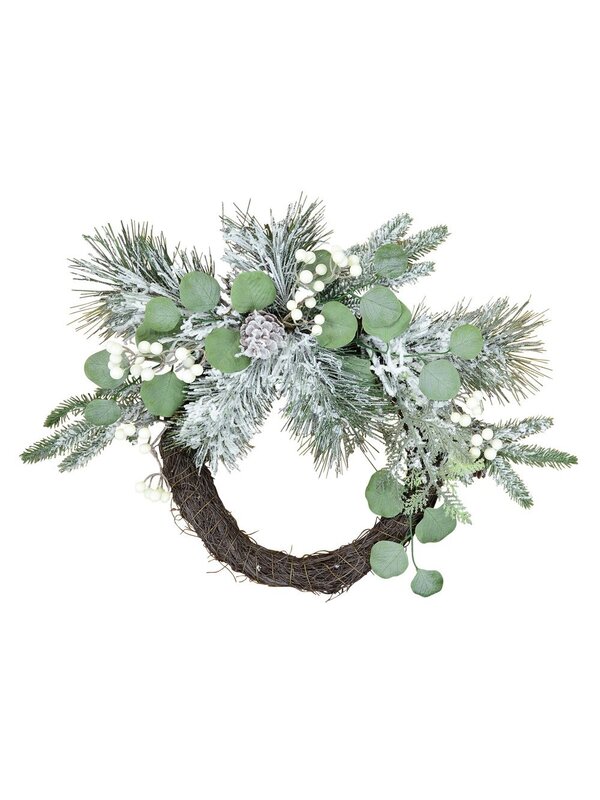 Pre-Decorated Wire Spun Winter Wreath With Mixed Flocked Foliage - 65cm