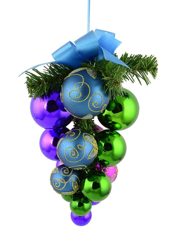 Purple, Blue & Emerald Green Bauble Cluster - 22cm