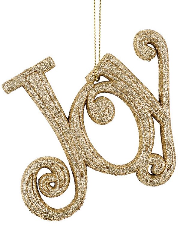 Radiant Gold Glittered Script JOY Whimsical Essential Ornament | 10cm