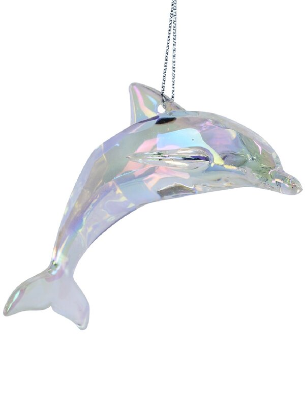 Radiant Iridescent 3D Leaping Dolphin Whimsical Essential Ornament | 80mm