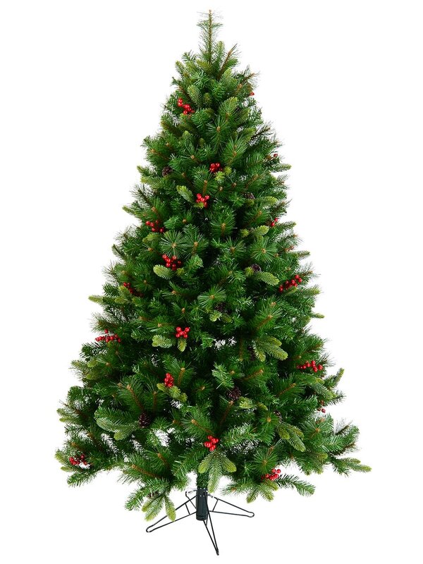 Red Berry Pine Traditional Christmas Tree with Pine Cones & 1613 Tips - 2.3m