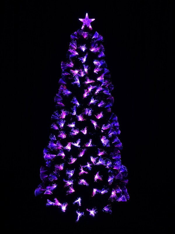Red, Blue & Purple LED Green Leaf Fibre Optic Christmas Tree - 1.8m