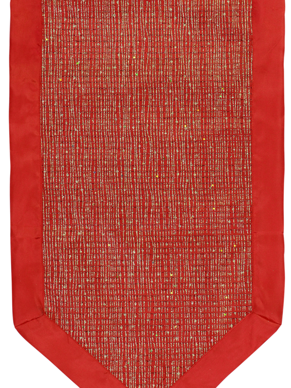 Red Christmas Table Runner With Thin Gold Line Design & Red Tassel - 1.4m