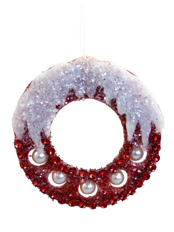 Red Dacron Wreath Hanging Decoration - 90mm
