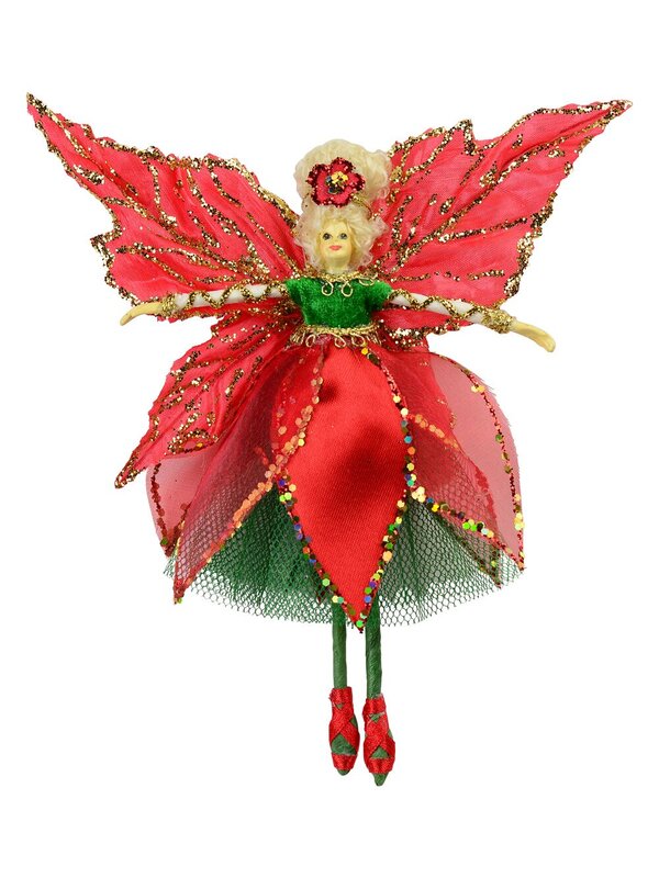 Red Dress & Wings Christmas Fairy Hanging Ornament - 18cm