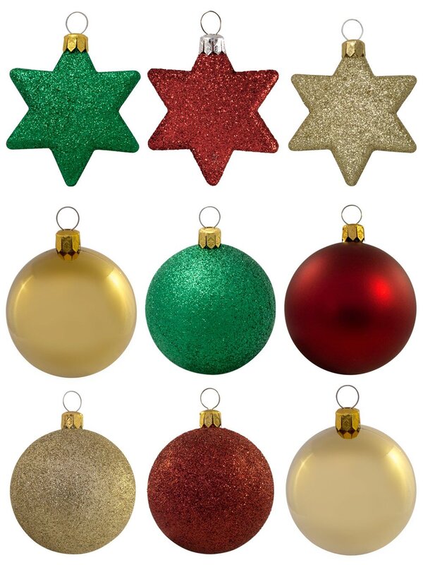 Red Emerald & Gold Bauble & Star Decorations - 34 x 60mm Bauble & 16 x 65mm Star