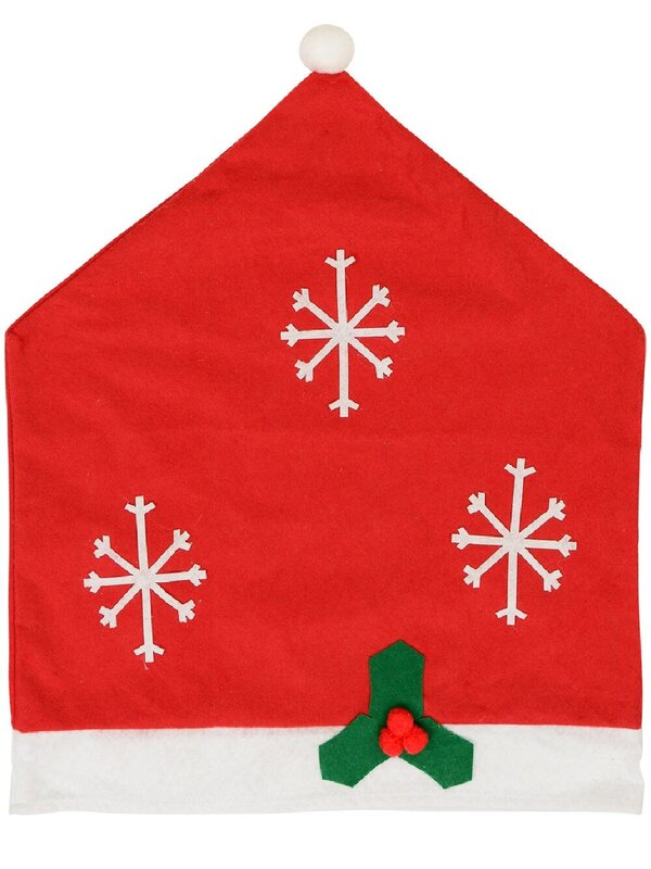 Red Felt Christmas Chair Cover With Appliqued Snowflakes & Mistletoe - 60cm