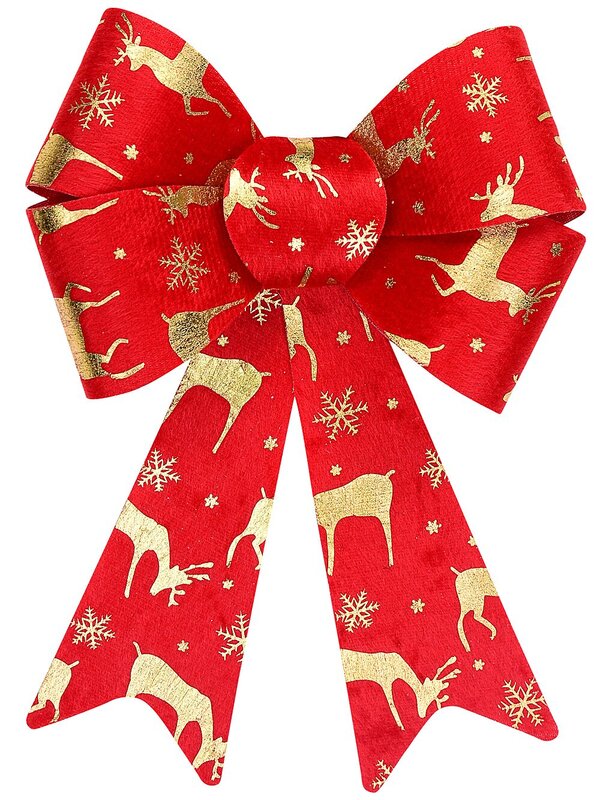 Red Felt Gilded Deer & Snowflake Whimsical Signature Bow | 25cm