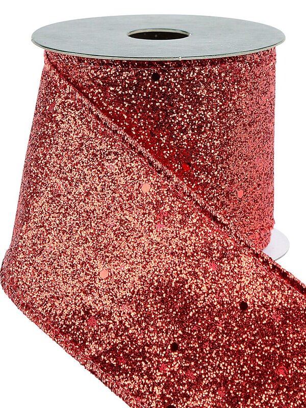 Red Glitter & Flecks Wide Cut Christmas Craft Ribbon With Glitter Edging - 3m