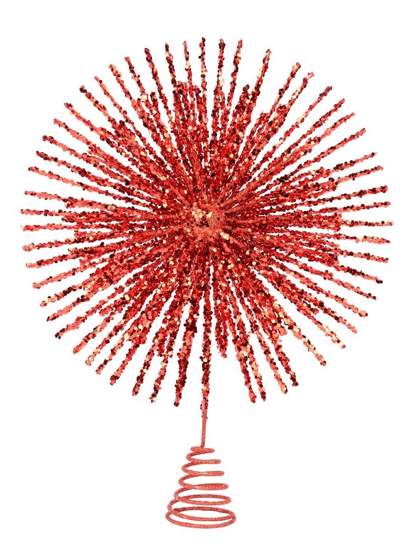 Red Glitter Starburst Christmas Tree Topper - 38cm