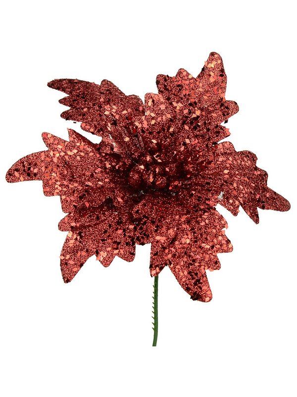Red Glittered Flecks Poinsettia Pick - 16cm