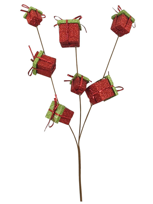 Red Glittered Gift Boxes Decorative Pick - 40cm