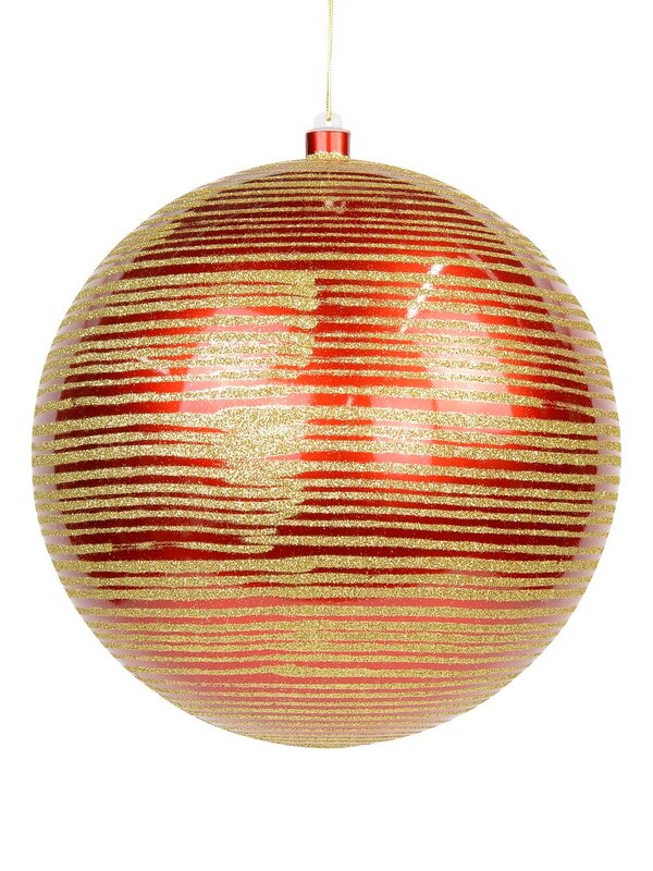 Red Gloss With Thin Gold Glitter Stripe Large Bauble Display Decoration - 25cm