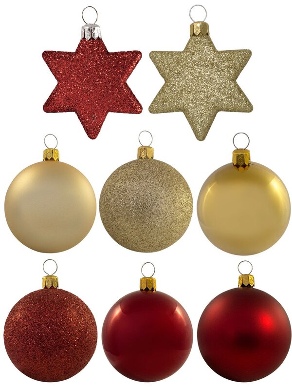 Red & Gold Bauble & Star Decorations - 34 x 60mm Bauble & 16 x 65mm Star