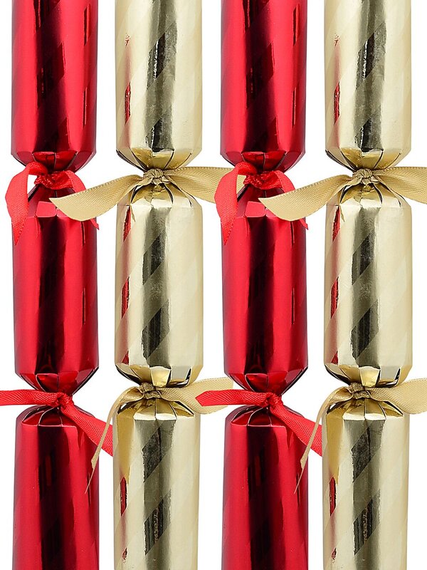 Red & Gold Diagonal Shiny Stripe Mini Christmas Cracker Bon Bons - 6 x 20cm