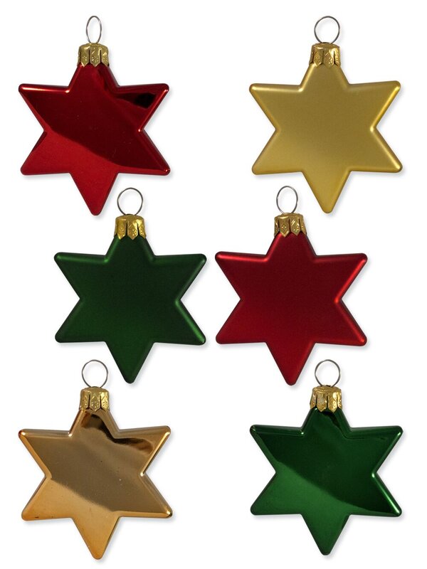 Red Gold & Green Metallic & Matte Star Decorations - 20 x 65mm