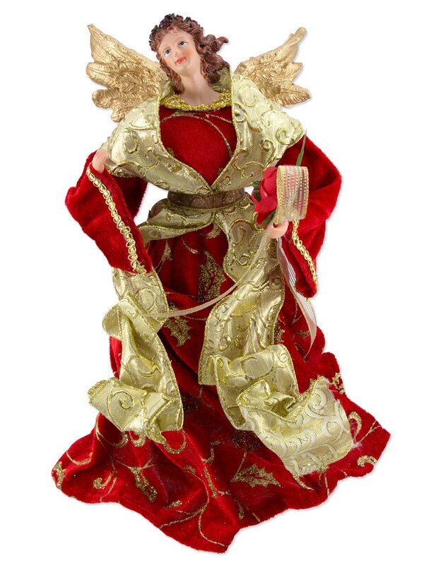 Red & Gold With Gold Wings Decorative Angel - 29cm