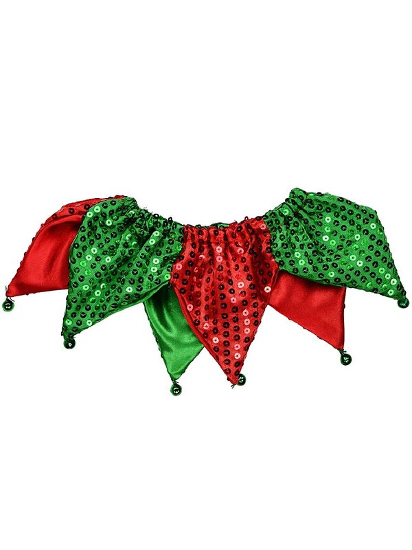 Red & Green Dog Jester Collar With Sequins & Bells | Small To Medium
