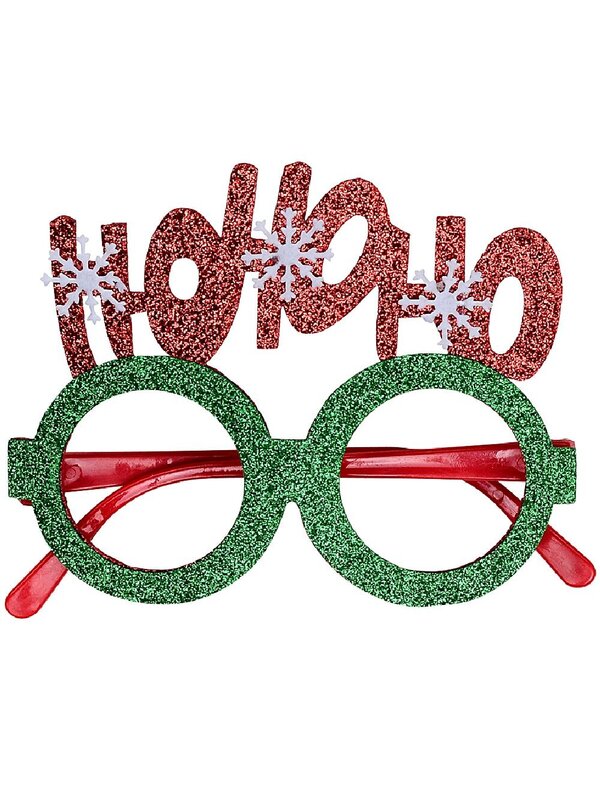 Red & Green Glitter Ho Ho Ho Novelty Glasses | One Size Fits Most