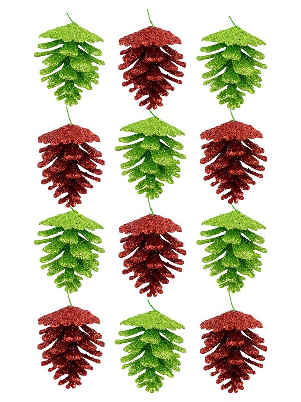Red & Green Glitter Pine Cone Hanging Decoration - 12 x 60mm