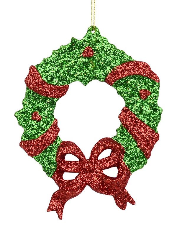 Red & Green Glitter Wreath Hanging Ornament - 13cm